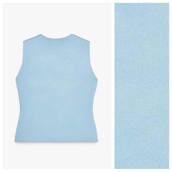 NWT. Zara Mid-Blue Viscose Blend Smooth Knit V-neck Vest Top. Size XL. - Picture 7 of 12